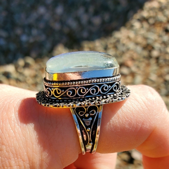 New Rainbow Dichroic Glass 925 Silver Statement Ring. - Picture 5 of 15